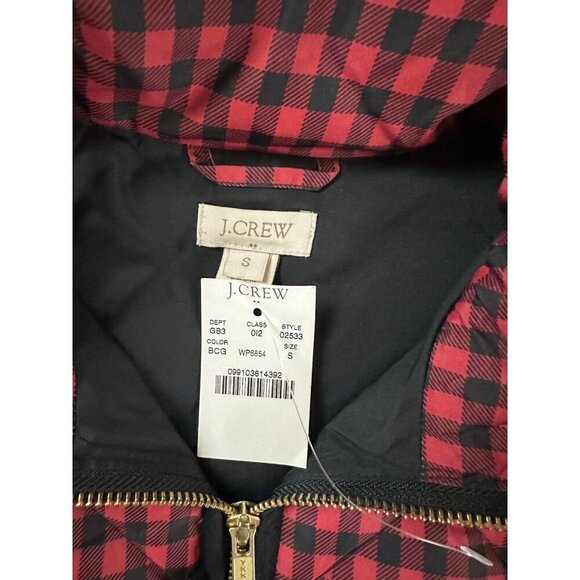 J. Crew women’s Red checked Quilted puffer vest with front pockets Size S New - Picture 3 of 12